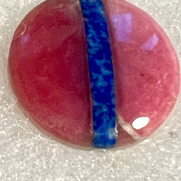 Vintage Pink Blue Earring w inlay lapis lazuli & pink jasper round gemstone bead - Picture 2 of 7